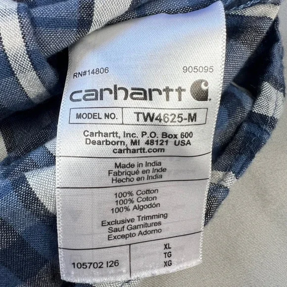 CARHARTT Button Up Shirt Mens Size XL Loose Fit Plaid Short Sleeve Work Utility - Picture 5 of 15